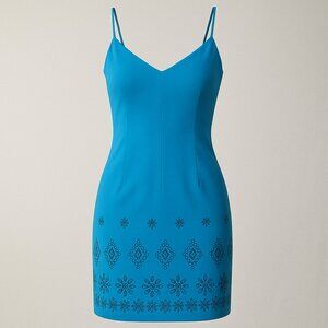 Vintage Rampage Slip Dress Juniors 7 Blue Floral Beaded Back Zip Y2K 2000's Hoco
